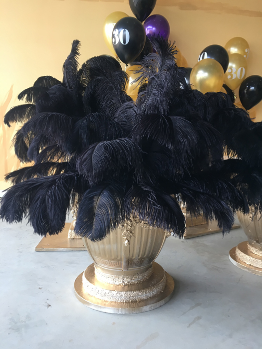 Gangster Gold Urn with Black Flowers - Prop For Hire